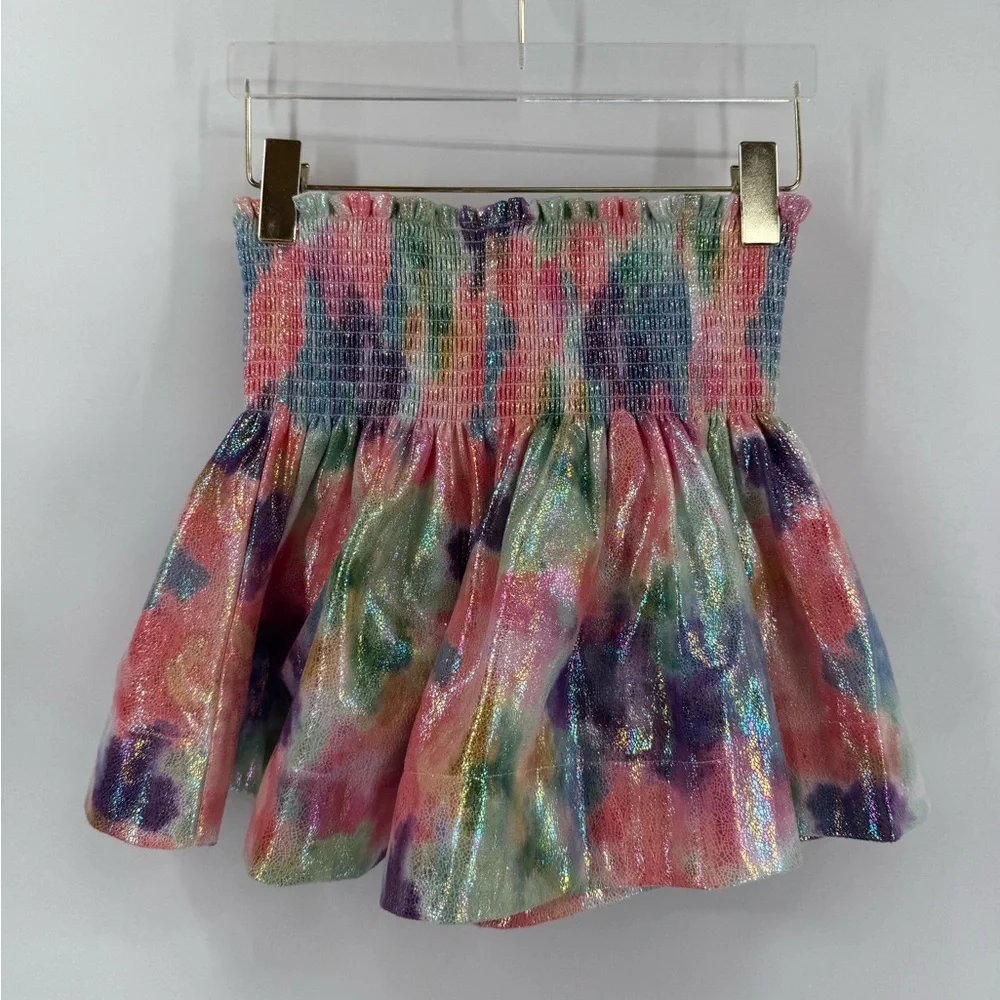 Queen of Sparkles rainbow tie dye‎ smocked party club shorts size xs
